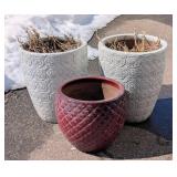 G - Ceramic Planter Pots - Set Of 3 - Gray Rosette Pattern & Red Textured Pot G - Ceramic Planter Pots - Set Of 3 - Gray Rosette Pattern & Red Textured Pot
