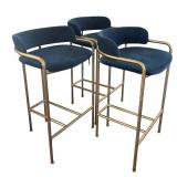 K - Three West Elm Counter Height Navy Velvet and Brass Stools K - Three West Elm Counter Height Navy Velvet and Brass Stools