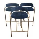 K - Three West Elm Counter Height Navy Velvet and Brass Stools K - Three West Elm Counter Height Navy Velvet and Brass Stools