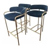 K - Three West Elm Counter Height Navy Velvet and Brass Stools K - Three West Elm Counter Height Navy Velvet and Brass Stools