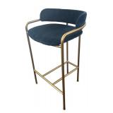 K - Three West Elm Counter Height Navy Velvet and Brass Stools K - Three West Elm Counter Height Navy Velvet and Brass Stools