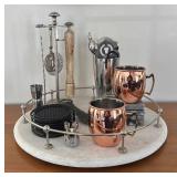 LR - Pottery Barn Windsor Lazy Susan with Assorted Barware LR - Pottery Barn Windsor Lazy Susan with Assorted Barware