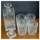 LR - Godinger Dublin Collection Crystal Decanter with 4 Lowball Glasses LR - Godinger Dublin Collection Crystal Decanter with 4 Lowball Glasses