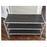 BR1 - Shoe Stand - Metal Frame with Dark Wood Slats BR1 - Shoe Stand - Metal Frame with Dark Wood Slats