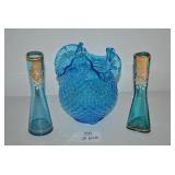Vintage blue enameled painted vases... Vintage blue enameled painted vases...