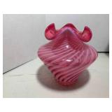 Cranberry glass vase and stripped v... Cranberry glass vase and stripped v...