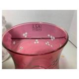 Cranberry glass vase and stripped v... Cranberry glass vase and stripped v...