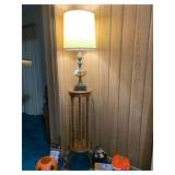 Brass lamp and wood stand... Brass lamp and wood stand...