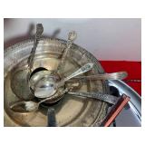 Metal trays, spoons, candle holder;... Metal trays, spoons, candle holder;...