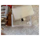2 boxes of plastic display stands, ... 2 boxes of plastic display stands, ...