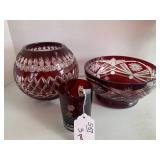 3 pcs - Ruby red glass bowls and gl... 3 pcs - Ruby red glass bowls and gl...