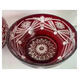 3 pcs - Ruby red glass bowls and gl... 3 pcs - Ruby red glass bowls and gl...