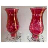 (2) Cranberry glass candle holders ... (2) Cranberry glass candle holders ...