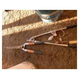 Blue tin and garden tools... Blue tin and garden tools...