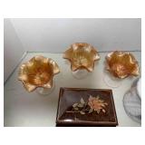 Carnival glass, lidded tea jar and ... Carnival glass, lidded tea jar and ...