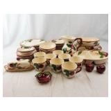 Plum Pattern Cream Ceramic Dinnerware Set - Cups Plates Bowls Pitcher Butter Dish