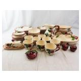 Plum Pattern Cream Ceramic Dinnerware Set - Cups Plates Bowls Pitcher Butter Dish