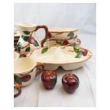 Plum Pattern Cream Ceramic Dinnerware Set - Cups Plates Bowls Pitcher Butter Dish
