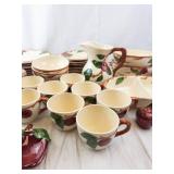 Plum Pattern Cream Ceramic Dinnerware Set - Cups Plates Bowls Pitcher Butter Dish