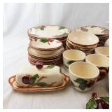 Plum Pattern Cream Ceramic Dinnerware Set - Cups Plates Bowls Pitcher Butter Dish