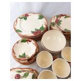 Plum Pattern Cream Ceramic Dinnerware Set - Cups Plates Bowls Pitcher Butter Dish