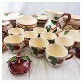 Plum Pattern Cream Ceramic Dinnerware Set - Cups Plates Bowls Pitcher Butter Dish
