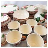 Plum Pattern Cream Ceramic Dinnerware Set - Cups Plates Bowls Pitcher Butter Dish
