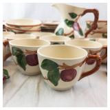 Plum Pattern Cream Ceramic Dinnerware Set - Cups Plates Bowls Pitcher Butter Dish