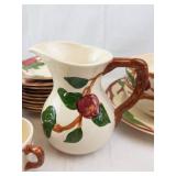 Plum Pattern Cream Ceramic Dinnerware Set - Cups Plates Bowls Pitcher Butter Dish