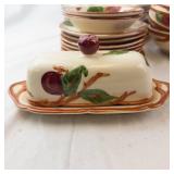 Plum Pattern Cream Ceramic Dinnerware Set - Cups Plates Bowls Pitcher Butter Dish