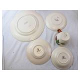 Plum Pattern Cream Ceramic Dinnerware Set - Cups Plates Bowls Pitcher Butter Dish