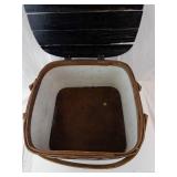 Vintage Wicker Picnic Basket with Leather Trim and Wooden Slat Lid