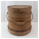 Vintage Wooden Bucket With Lid And Wire Handle