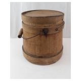 Vintage Wooden Bucket With Lid And Wire Handle