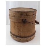Vintage Wooden Bucket With Lid And Wire Handle