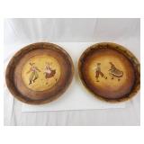 Pair of Vintage Hand-Painted Round Plates - Dancing Couple Scene