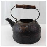 Antique Cast Iron Kettle with Wooden Handle - Rustic Teapot Stove Top Decor