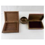Inlaid Wood Boxes & Brass Floral Bowl (Lot of 3)