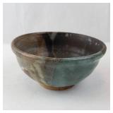Teal-Brown Glazed Ceramic Bowl - Handmade Stoneware with Unglazed Foot