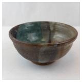 Teal-Brown Glazed Ceramic Bowl - Handmade Stoneware with Unglazed Foot