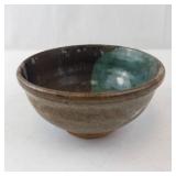 Teal-Brown Glazed Ceramic Bowl - Handmade Stoneware with Unglazed Foot