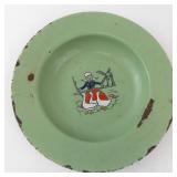 German Enamelware Plate - Antique Green Windmill & Ducks Design