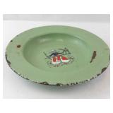 German Enamelware Plate - Antique Green Windmill & Ducks Design