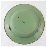 German Enamelware Plate - Antique Green Windmill & Ducks Design