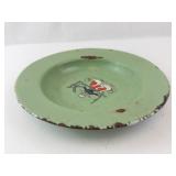 German Enamelware Plate - Antique Green Windmill & Ducks Design