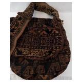 Vintage Kilim Carpet Bag with Ring Handle - Heavy Wool Tote