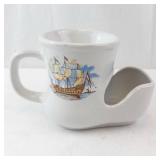 Vintage Shaving Mug - Sail Ship Print - White Ceramic