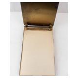 Antique Brass Notepad Holder With Flip Lid - Diamond Pattern Desk Accessory