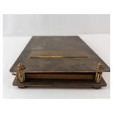 Antique Brass Notepad Holder With Flip Lid - Diamond Pattern Desk Accessory