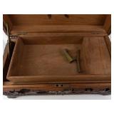 Hand-Carved Wooden Jewelry Box Chest With Floral Border And Scenic Panels - 14 in Long